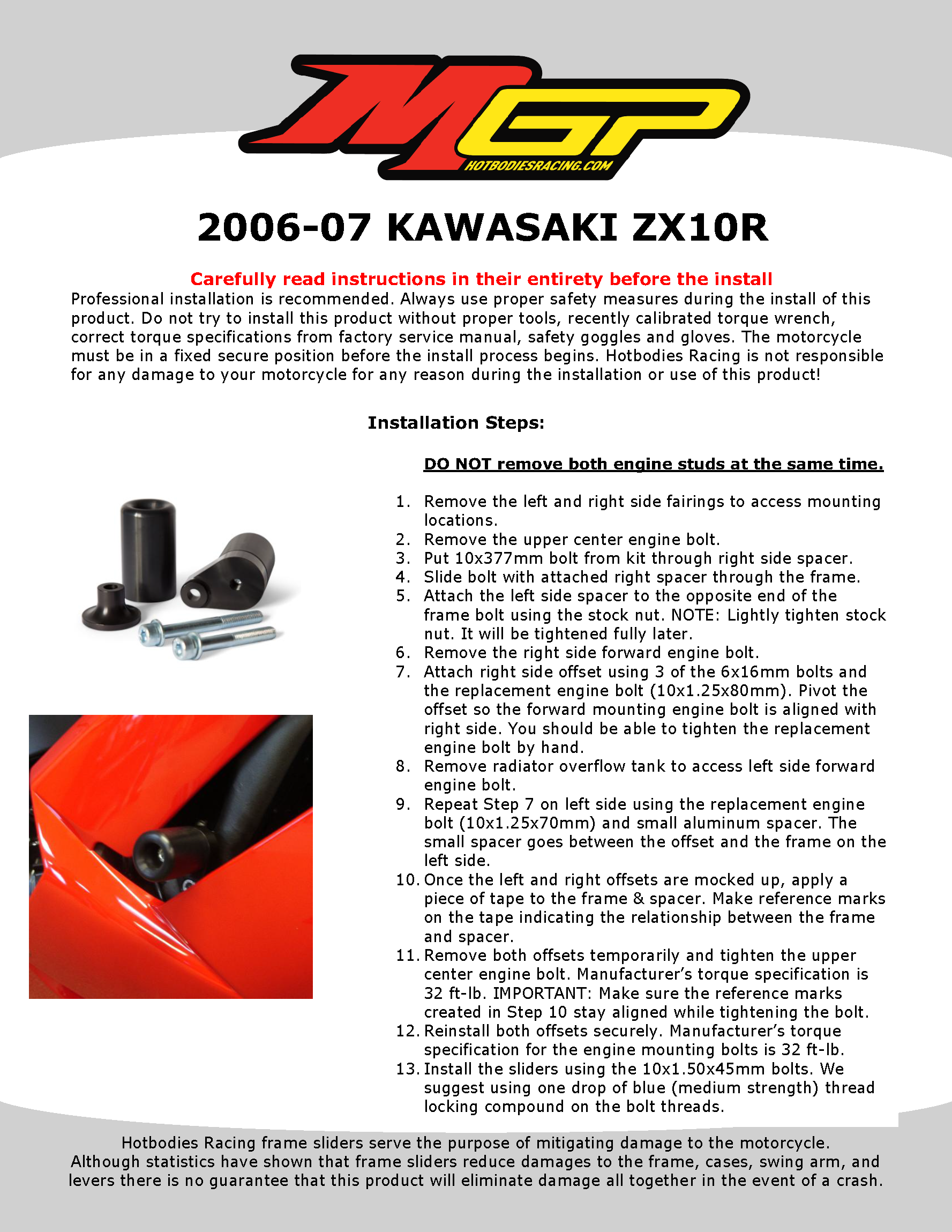 ZX10R 2006-07 Frame Sliders