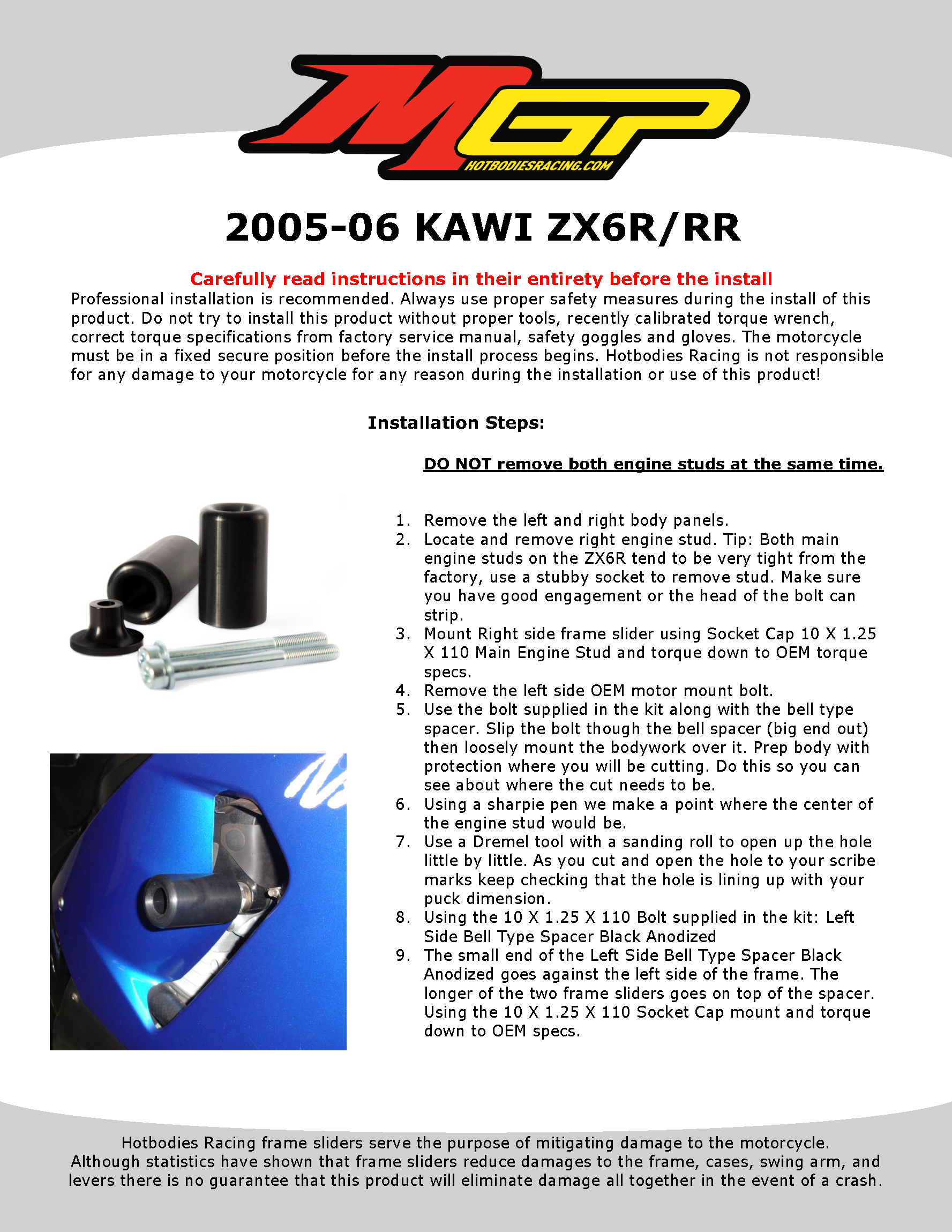 ZX6R 2005-06 Frame Sliders